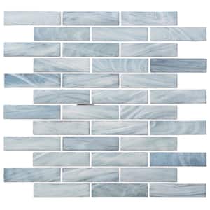 Dorian Baltic Blue/White 12 in. x 12-7/8 in. Smooth Glass Brick Joint Mosaic Tile (10.7 sq. ft./Case)