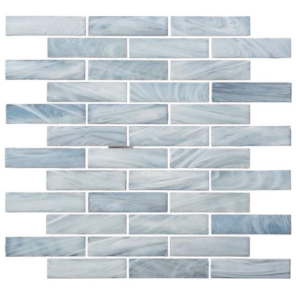 ANDOVA Dorian Baltic Blue/White 12 in. x 12-7/8 in. Smooth Glass Brick Joint Mosaic Tile (10.7 sq. ft./Case)