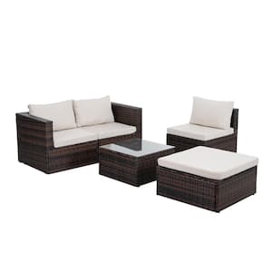 4 Piece Patio Furniture Outdoor Furniture Seasonal PE Wicker Furniture with Beige Cushions