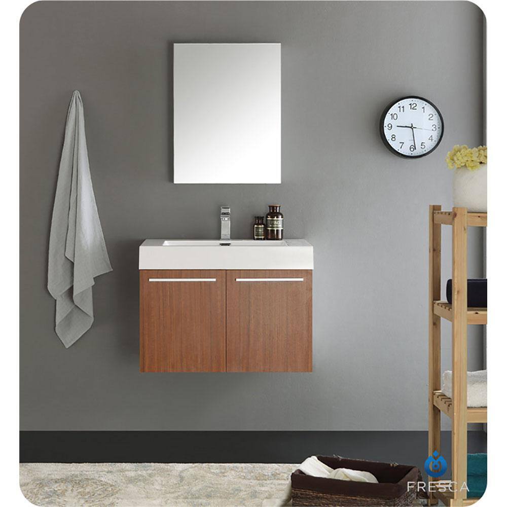 Teak Wall-Mounted Single Sink Vanity with Acrylic Top