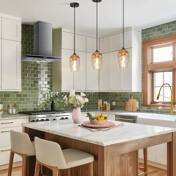 1-Light Brass-Plated Mini Pendant Light, Water Glass Pendant Hanging Light, Black Modern Farmhouse Chandelier