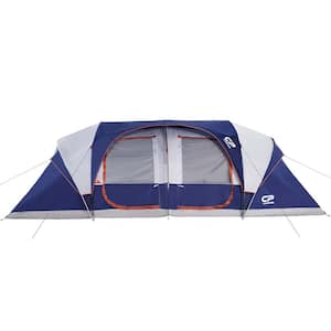12-Person Camping Tents, Waterproof Windproof Family Tent with Top Rainfly, 6 Large Mesh Windows in Blue