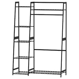 Black Bamboo Garment Clothes Rack with Shelves 39 in. W x 59 in. H
