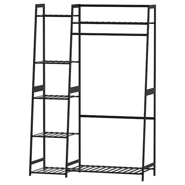 Unbranded Black Bamboo Garment Clothes Rack with Shelves 39 in. W x 59 in. H