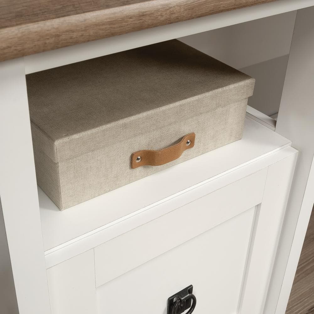 Soft White L-Shaped Wood Corner Desk with Drawer and Keyboard Tray