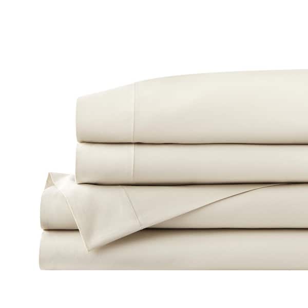 Home Decorators Collection 600 Thread Count Supima Cotton Sateen Almond Biscotti Ivory 4-Piece Queen Sheet Set