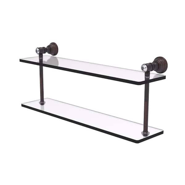 Allied Brass Carolina Crystal Collection 22 in. W x 9.2 in. H x 5.6 in. D Brass Rectangular 2-Tiered Glass Shelf in Venetian Bronze