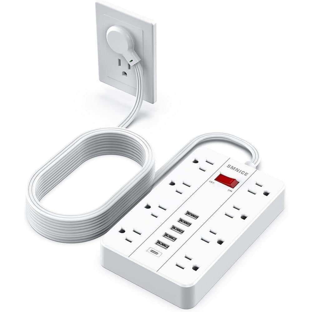 15 ft. Power Strip Surge Protector with Flat Plug, 8-Outlets and 6-USB Ports (1-USB-C), Wall Mountable in White price history on PriceWatchPro