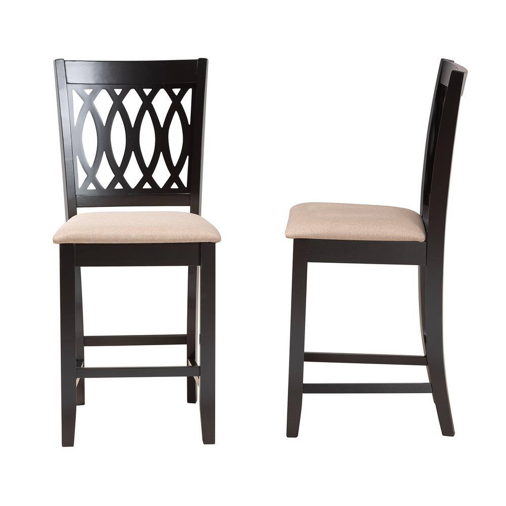 Florencia Beige Fabric and Espresso Brown Wood Counter Stool Set