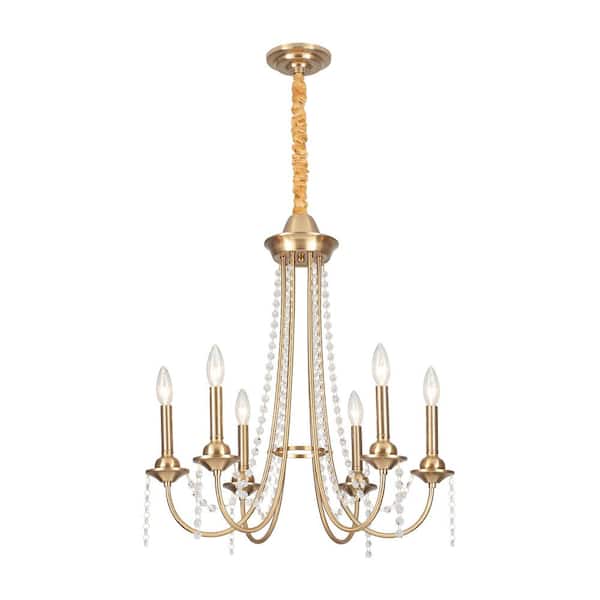 ZJVAIVE 6-Light Gold Candle Design Crystal Hanging Linear