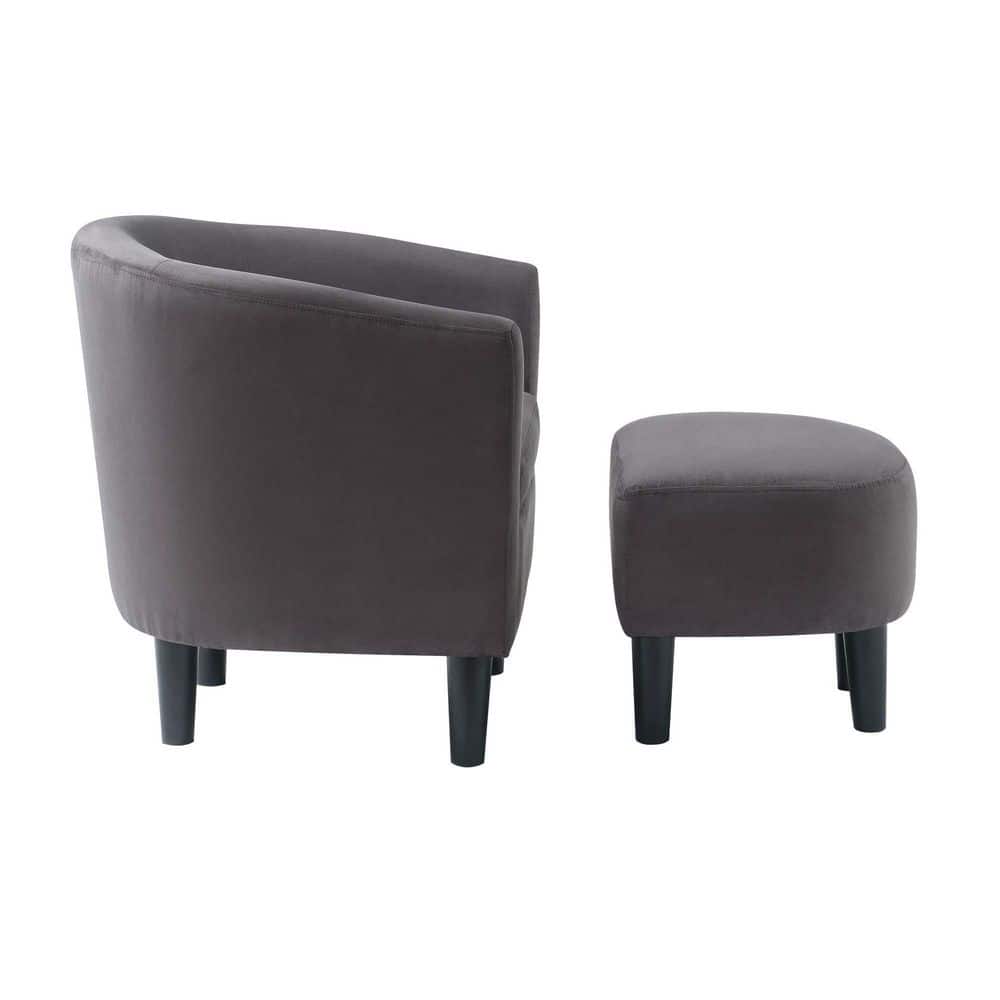 Cozy Churchill Dark Gray Microfiber Barrel Accent Chair & Ottoman
