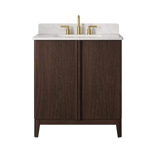 Sellan 31 in. Single Sink Dark Walnut Bath Vanity with Calacatta White Quartz Top (Assembled)