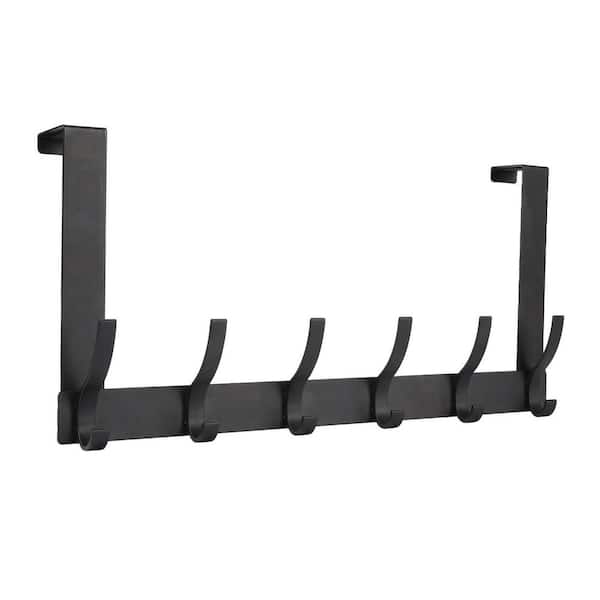 Over The Door Towel Racks with 6-Coat Hooks for Bathroom Hanging, Black (1-Pack)