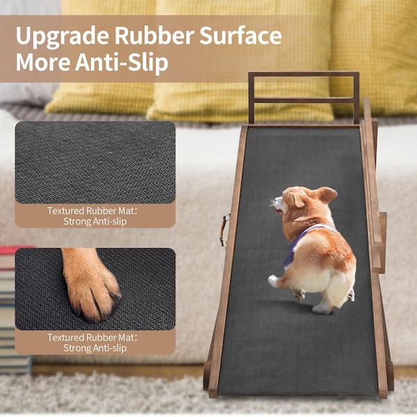 Dog Ramp with Side Rails and Rubber Mat5 Level Adjustable Folding Pet Ramp 55 in. L x 18 in. W x 28 in. H Dog Ramp Brown