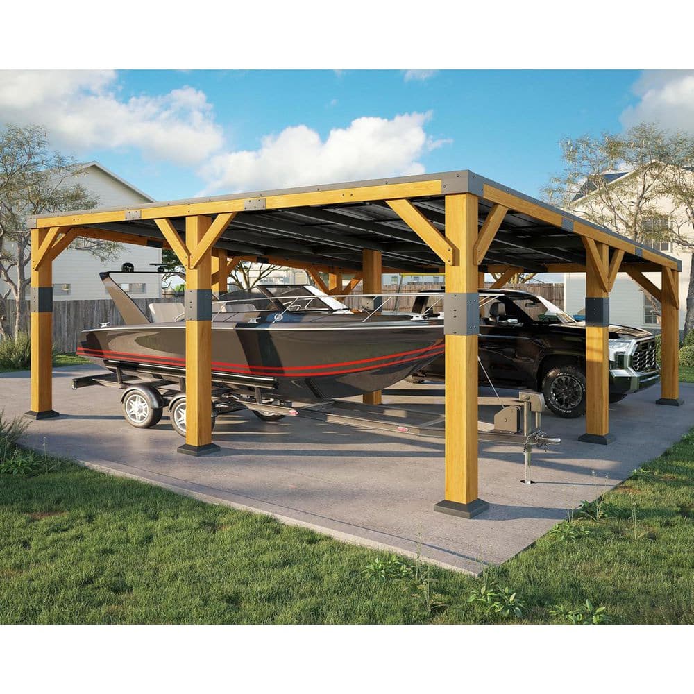 amerlife 20 ft. W x 20 ft. D x 9.2 ft. H Gray Roof Cedar Wood