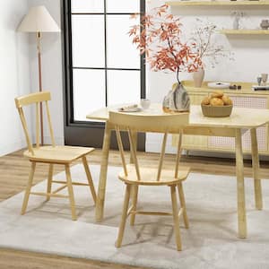 Natural Dining Chairs Windsor Chairs Wood Armless Chairs with Solid Rubber Wood Set of 2