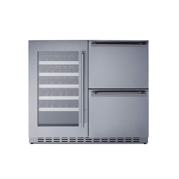 36 in. Dual Zone 34 Wine Bottle and 105 Can Beverage and Wine Cooler in Stainless Steel, Drawer Style, ADA Compliant