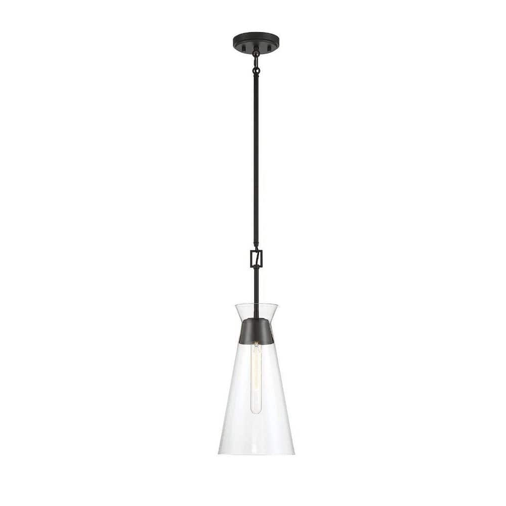 Savoy House Lakewood 8 In W X 22 In H 1 Light Matte Black Statement Pendant Light With Clear 5810