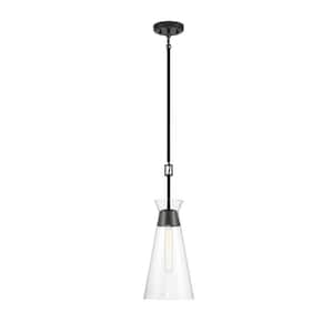 Lakewood 8 in. W x 22 in. H 1-Light Matte Black Statement Pendant Light with Clear Glass Shade
