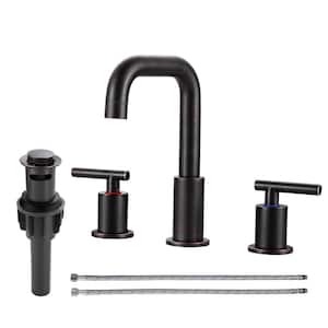 8 in. Widespread Double-Handle High-Arc Bathroom Sink Faucet with Drain Kit in Oil Rubbed Bronze