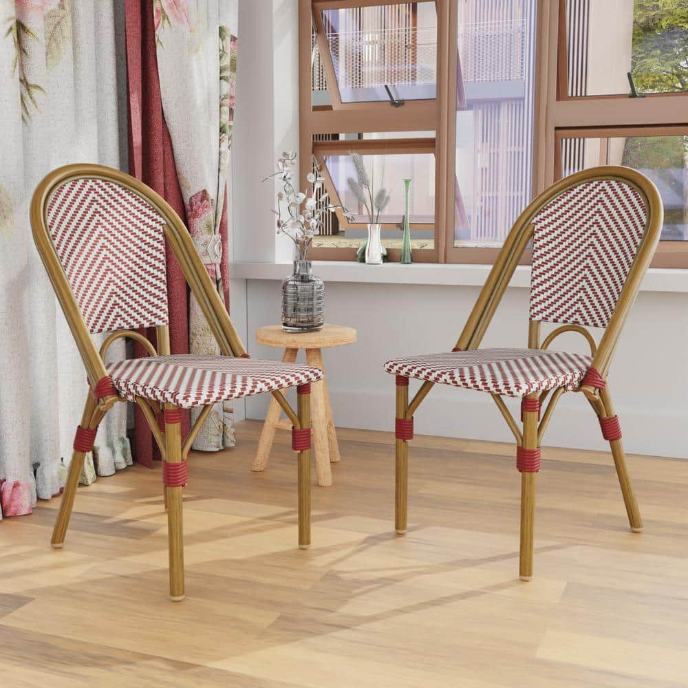 Transitional Salcha 18" Brown, Red & White PE Wicker Side Chair - Set of 2