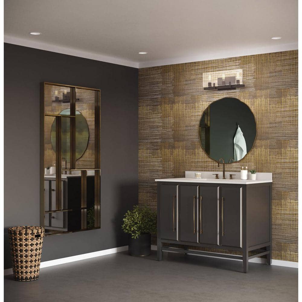 Antique Bronze 3-Light Bath Vanity with Beveled Glass Shade