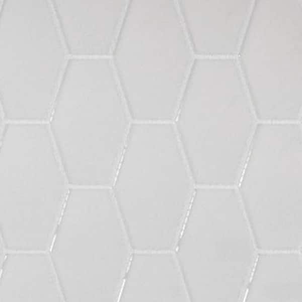 Long Hex 11 in. x 10.6 in. Soft Ivory Gloss Glass Mesh-Mounted Mosaic Tile (9.02 sq. ft./Case)