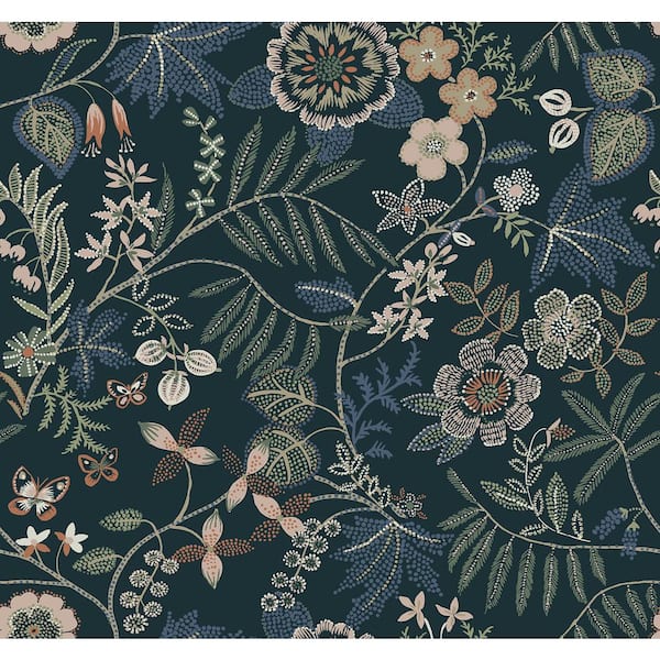 SCOTT LIVING Marilyn Blue Sea Green Floral Trail Wallpaper Sample