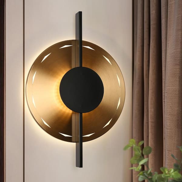 LNC Callitropsis 1-Light Dimmable Integrated LED Black and Plating Brass Wall Sconce