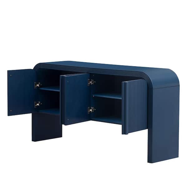 Navy Blue Wood 63 in. Sideboards with 4 Doors and Adjustable Shelf