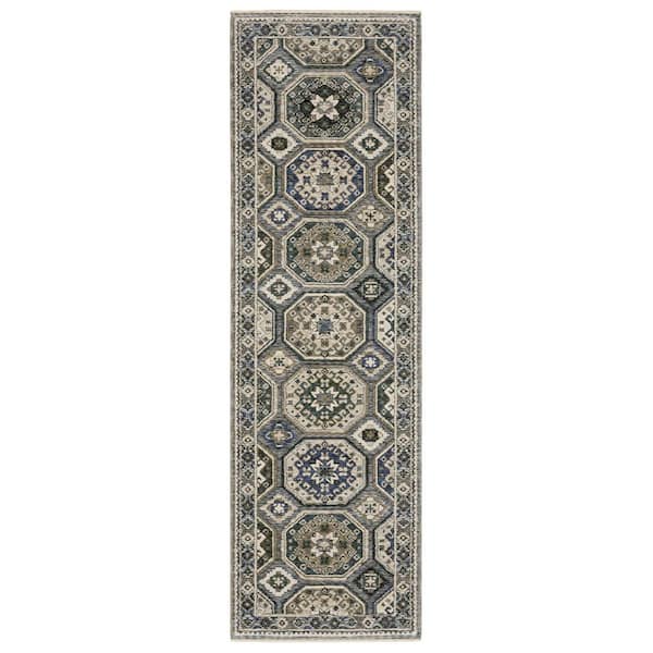 2 ft. x 8 ft. Blue Medallion Washable Area Rug