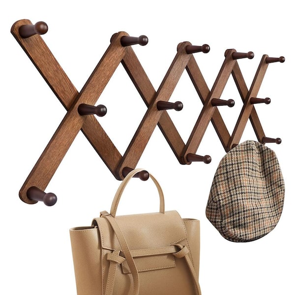 Unbranded Wood Accordion Wall Hanger, Expandable Coat Rack Wall Mount with 14 Pegs, Expanding Hat Rack for Wall, X Shape