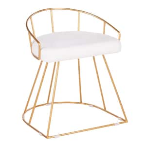 Canary 18 in. Gold Vanity Stool with White Velvet Cushion