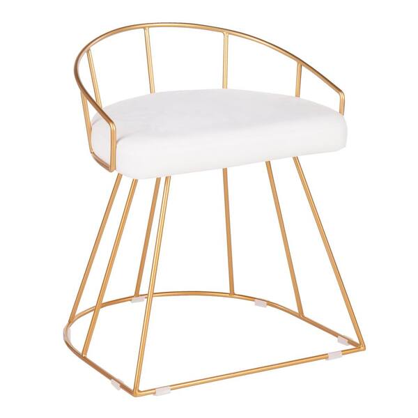 Lumisource Canary 18 in. Gold Vanity Stool with White Velvet Cushion