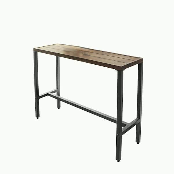 Unbranded Brown Retangle Metal Outdoor Accent Table Patio Side Dining Table for Pub Garden Hallway Black Metal Frame