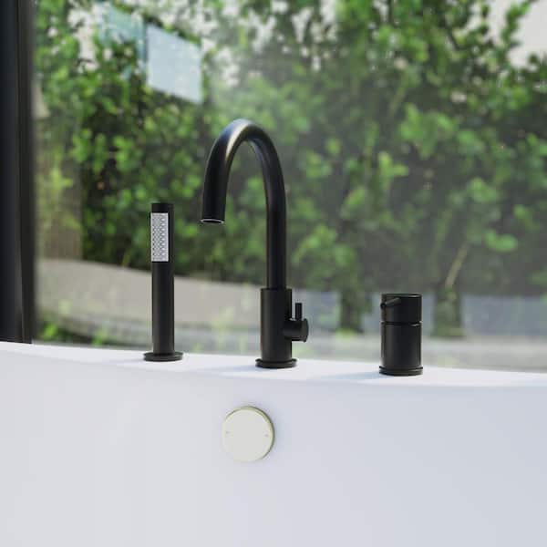 Montego Single-Handle Deck Mounted Roman Tub Faucet with Handshower in Matte Black