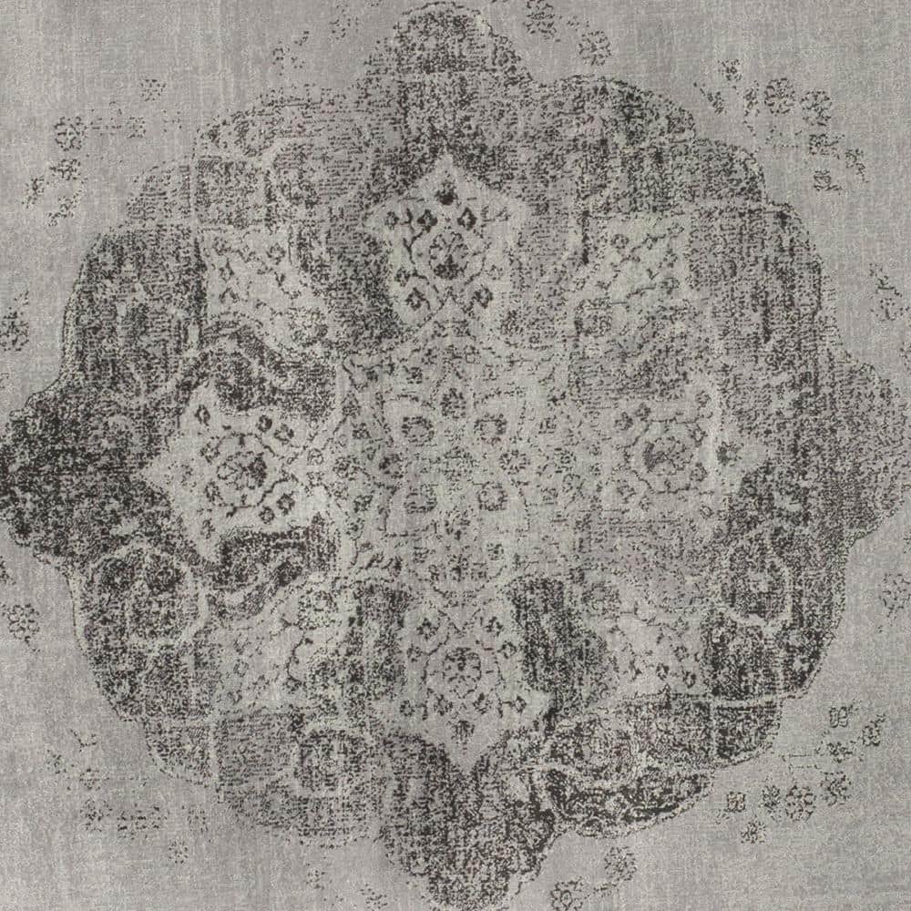 Vintage Grey and Multicolor Round Viscose Area Rug, 8'