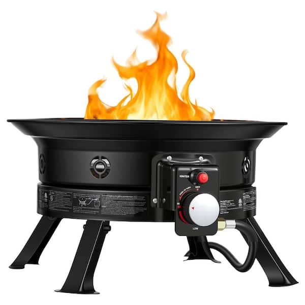 19-In. Propane Fire Pit, Black, 53000 BTU with Grill Grate and Lava Rocks, Folding Legs Smokeless Firebowl, 2025 update