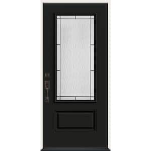 36 in. x 80 in. Right-Hand 3/4 Lite Decorative Glass Wendover Black Fiberglass Prehung Front Door