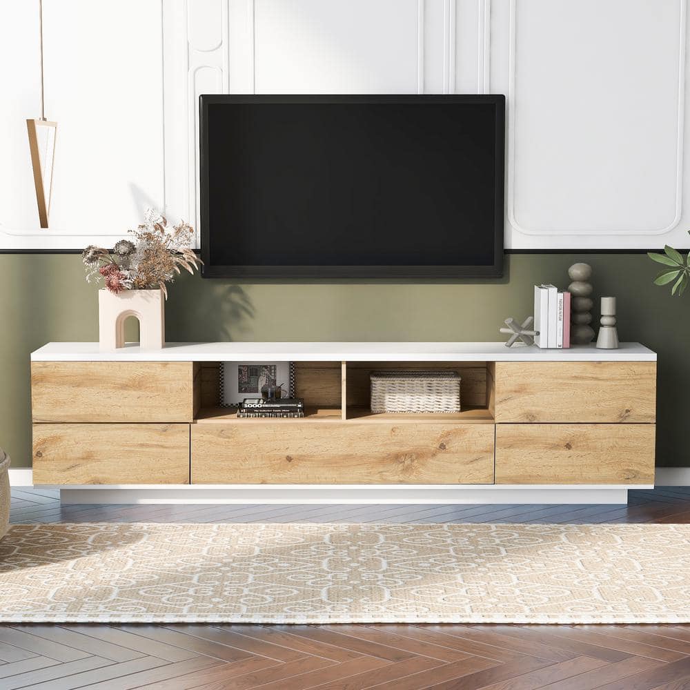 Natural Modern TV Stand Media Console Entertainment Center Fits TVs up to 8