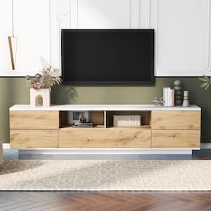 Natural Modern TV Stand Media Console Entertainment Center Fits TVs up to 80 in. with Storage and Door Rebound Device