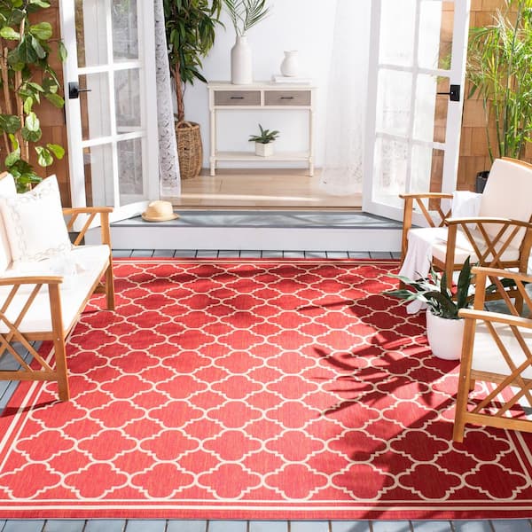 Courtyard Red/Bone 8 ft. x 10 ft. Geometric Moroccan Indoor/Outdoor Area Rug