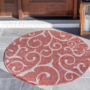 Outdoor Curl Rust Red 4 ft. x 4 ft. Round Area Rug