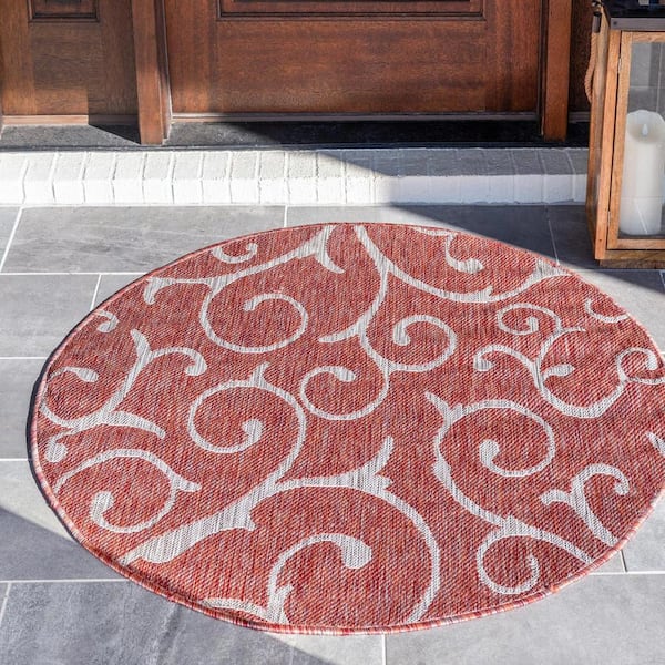 Outdoor Curl Rust Red 4 ft. x 4 ft. Round Area Rug