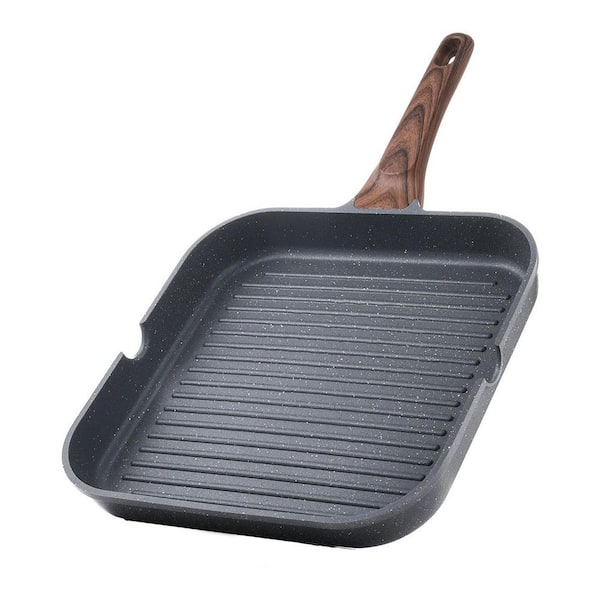 Black Die Cast Aluminum Nonstick Grill Pans with Pour Spouts, Raised Ribs, Induction Compatible Griddle Skillet