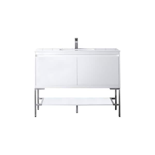 James Martin Vanities Milan 47.3 in. W x 18.1 in. D x 36 in. H Bathroom Vanity in Glossy White with Glossy White Composite Top