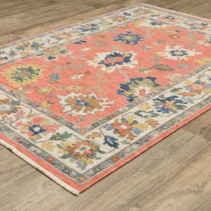 Lavista Pink/Multi-Colored 8 ft. x 11 ft. Traditional Oriental Floral Persian Wool/Nylon Blend Indoor Area Rug