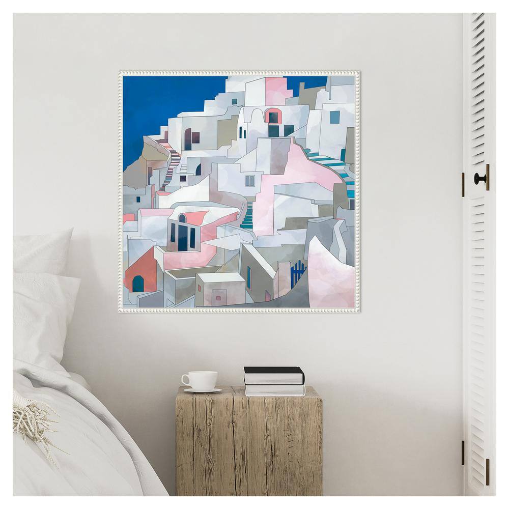 Santorini Seashore Abstract Canvas Print with Beaded Frame, 30" x 30"