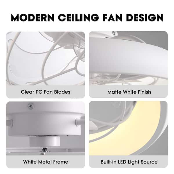 20 in. LED Indoor White Low Profile Ceiling Fan with Light Semi Flush Mount Bedroom Lighting