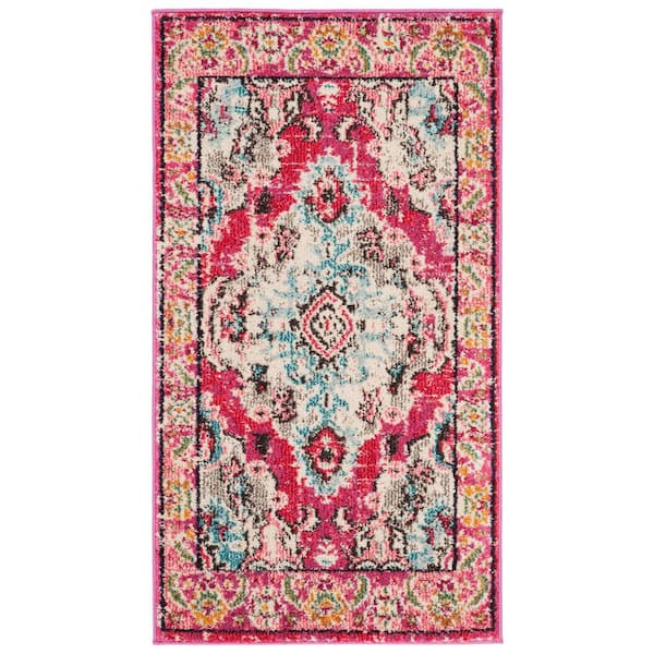SAFAVIEH Monaco 2 ft. x 4 ft. Pink/Multi Distressed Border Medallion Area Rug